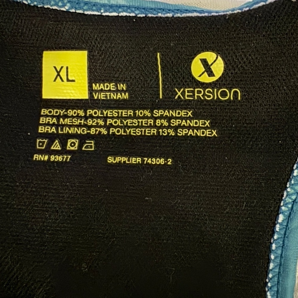 EXERSION Sports Bra BLUE/WHITE Marbled Pattern Fabric Size XL Polyester Spandex - Picture 3 of 7